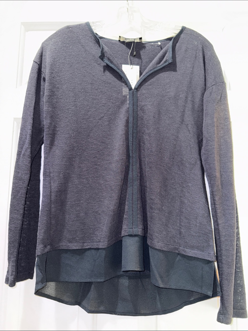 Womens Navy Layered Long-Sleeve Top